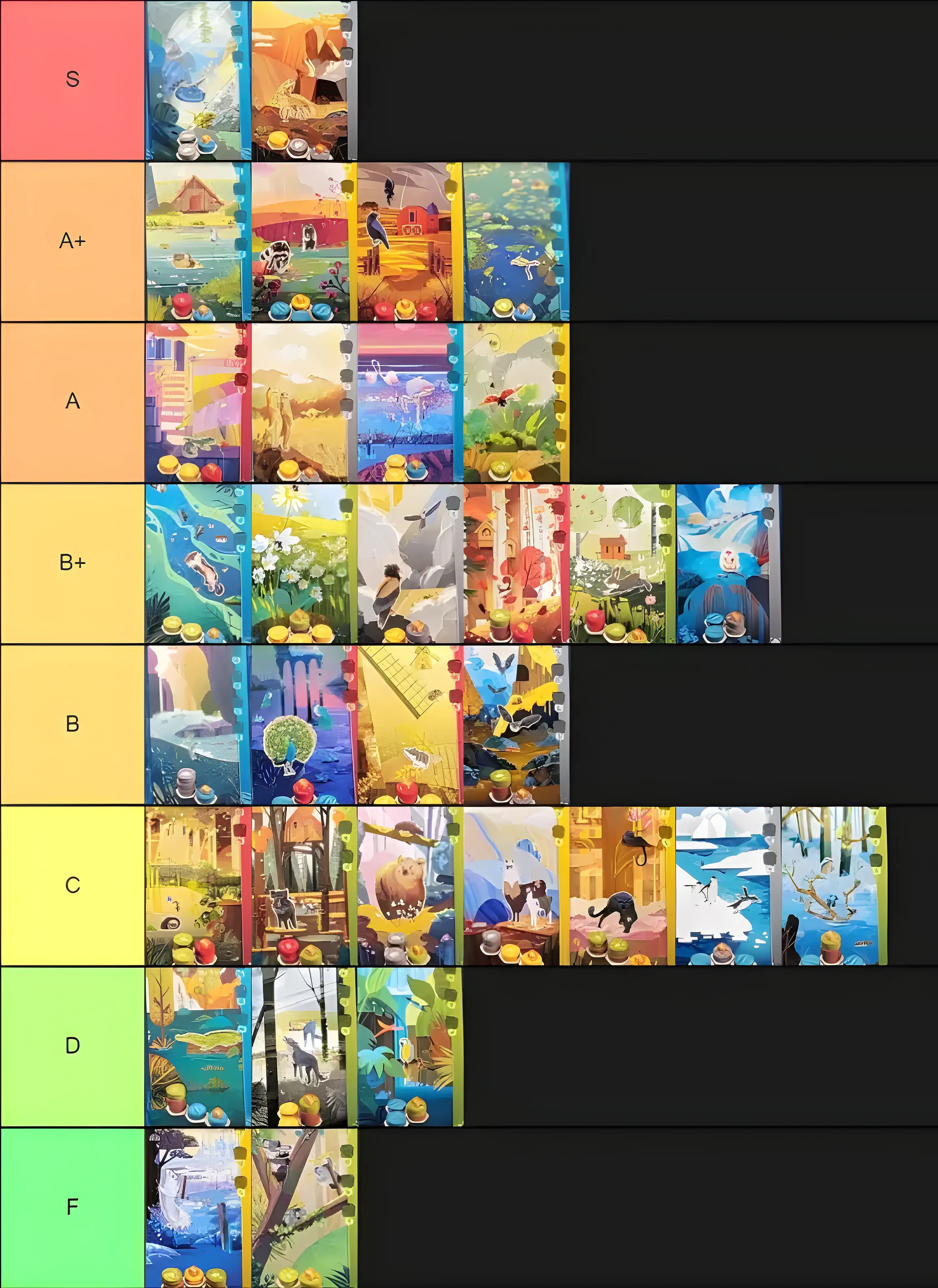 رتبه بندی کارت های حیوانات بر اساس بازدهی در بازی هارمونیز Animal cards rating in Harmonies boardgame